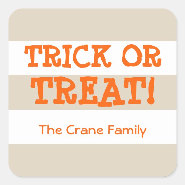 Moderne Streifen Orangentrick oder Halloween Quadratischer Aufkleber (Vorderseite)