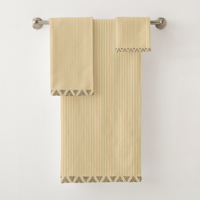 Moderne Streifen Pfirsich Gold Badhandtuch Set (Insitu)