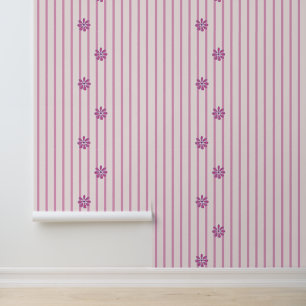 Moderne Streifen & rosa Blüten Tapete