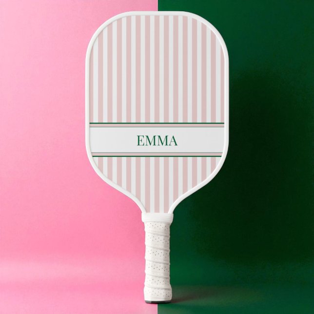 Moderne Streifen Rosa und grüne Personalisierte Be Pickleball Schläger (Modern Stripes Pink and Green Personalized Name Pickleball Paddle)