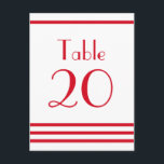 Moderne Streifen-Tischnummern (rot) Postkarte<br><div class="desc">Moderne Stripes-Tischnummern (dunkelrot / weiß)... Diese modernen und raffinierten Tischnummern sind die perfekte Ergänzung zu Ihrer Hochzeitsempfangsdekor. Das Design zeichnet sich durch eine Reihe von sauberen und modernen Linien aus. Sie werden Ihre Hochzeitsgäste leicht zu ihren Tischen am Empfang führen. Ideal für Paare, die eine Hochzeit in Urlaubsort oder eine...</div>