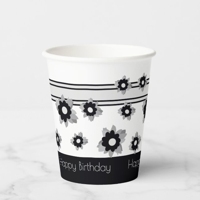 Moderne Streifen und Blumen Pappbecher (Vorderseite)