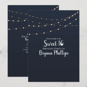 Moderne String Lights Einfach rustikal Sweet 16 Pa Einladung