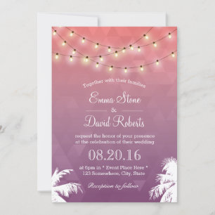 Moderne String Lights & Palm Trees Wedding Einladung