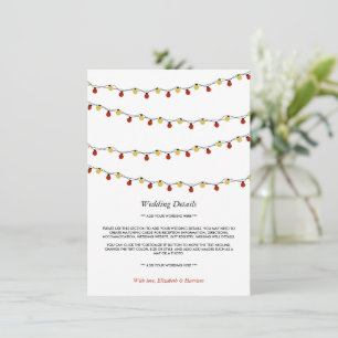 Moderne String Lights, Red & Gold Wedding Detail Begleitkarte