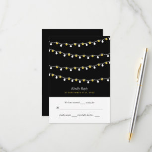 Moderne String Lights, White & Gold Wedding RSVP Karte