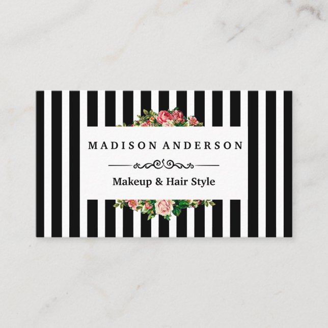 Moderne Strip Floral Business Card Visitenkarte (Vorderseite)