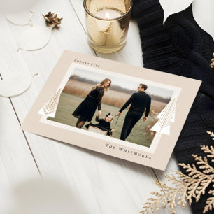 Moderne Stripe Frame Evergreen Weihnachtsbaum Foto Feiertagskarte