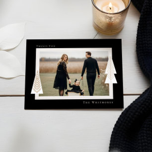 Moderne Stripe Frame Evergreen Weihnachtsbaum Foto Feiertagskarte