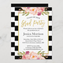 Moderne Stripes Floral Gold Script Graduation Part