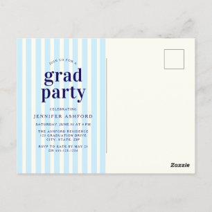 Moderne Stripes Navy Blue Foto Graduation Party Postkarte