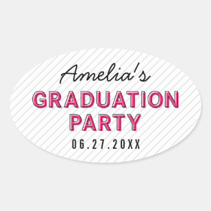 Moderne Stripes Pink Graduation Party Ovaler Aufkleber