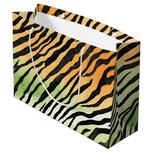 Moderne Stripte Tigerfelle Print big cats feline a Große Geschenktüte (Rückseite Schrägansicht)