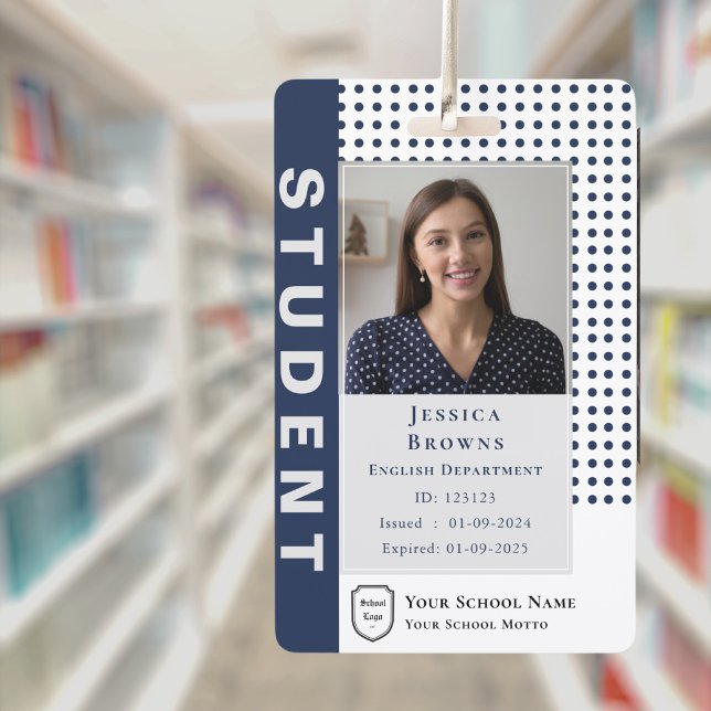 Moderne Studentenlehrerin Hochschule für Blaues Fo Ausweis (Modern Student Teacher Navy Blue Photo University Badge)