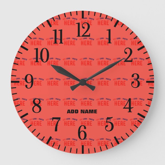 MODERNE, STYLISCH-ROTE ORANGE ÜBERPRÜFTE MARKENBEZ GROßE WANDUHR (Vorderseite)