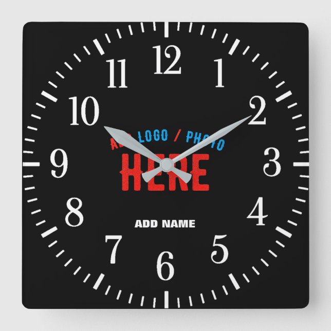 MODERNE, STYLISCH ZOLLBARE, SCHWARZE VERIFIZIERTE  QUADRATISCHE WANDUHR (Vorderseite)