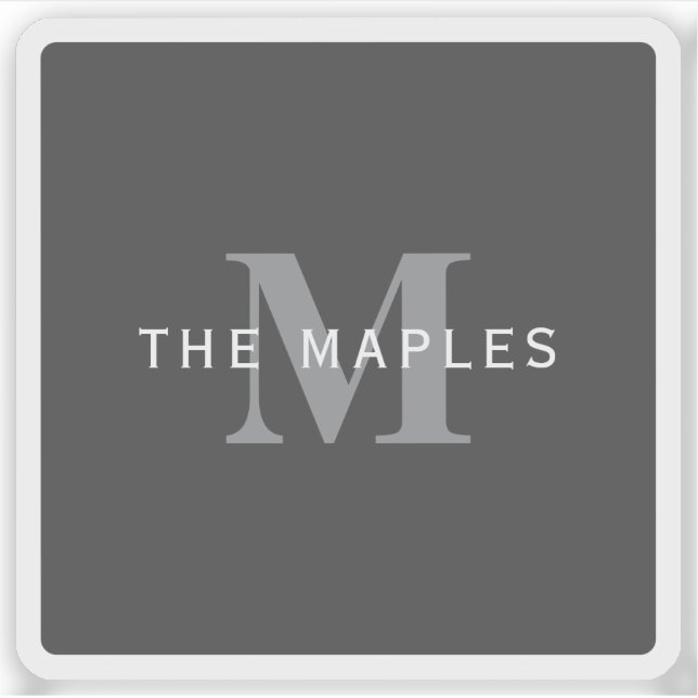 Moderne, stylische dunkelgraue Monogramm und Name Aufkleber (Vorderseite)