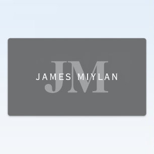Moderne, stylische dunkelgraue Monogramm und Name Etiketten