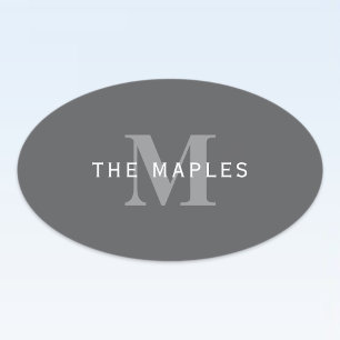 Moderne, stylische dunkelgraue Monogramm und Name Ovaler Aufkleber