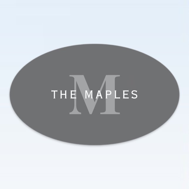 Moderne, stylische dunkelgraue Monogramm und Name Ovaler Aufkleber (Von Creator hochgeladen)