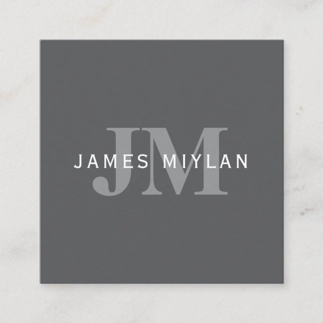 Moderne, stylische dunkelgraue Monogramm und Name Quadratische Visitenkarte (Vorderseite)