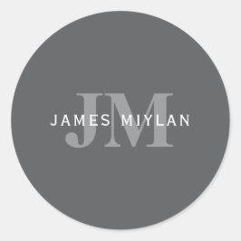 Moderne, stylische dunkelgraue Monogramm und Name Runder Aufkleber