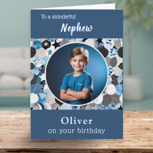 Moderne Stylische Trendige 1 Foto Neffe Geburtstag Karte
