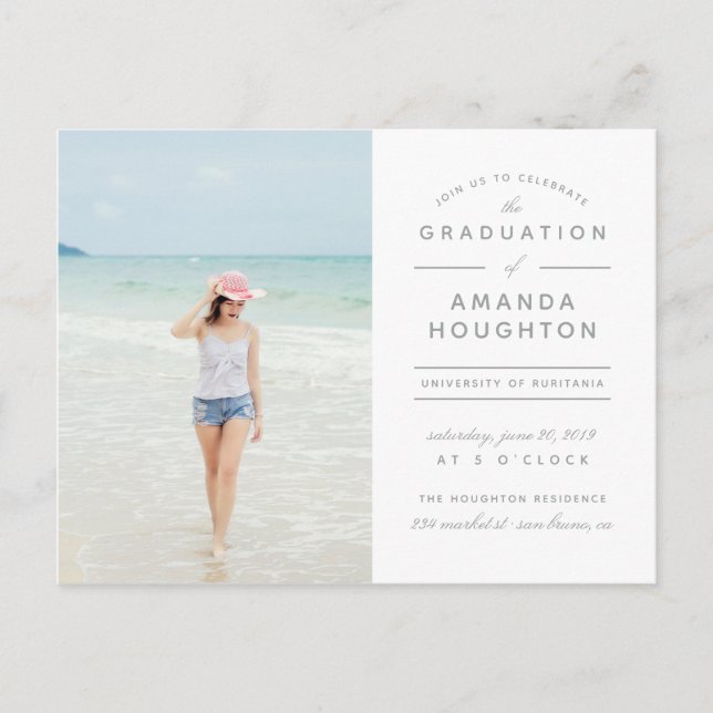 Moderne Stylische Typografy Foto Graduation Party Einladungspostkarte (Vorderseite)