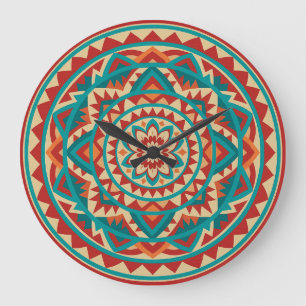 Moderne Südwest-Mandala Große Wanduhr