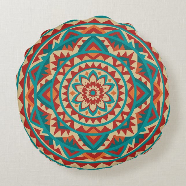 Moderne Südwest-Mandala Rundes Kissen (Rückseite)