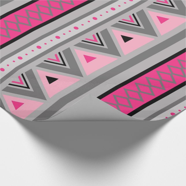 Moderne Südwestgeometrie, Rosa und Grau Geschenkpapier (Ecke)