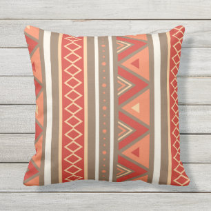 Moderne Südwestgeometrie, Taupe & Orange Kissen Für Draußen