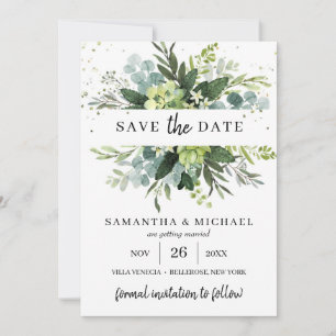 Moderne sukkulente Blätter Hochzeit speichern die Save The Date