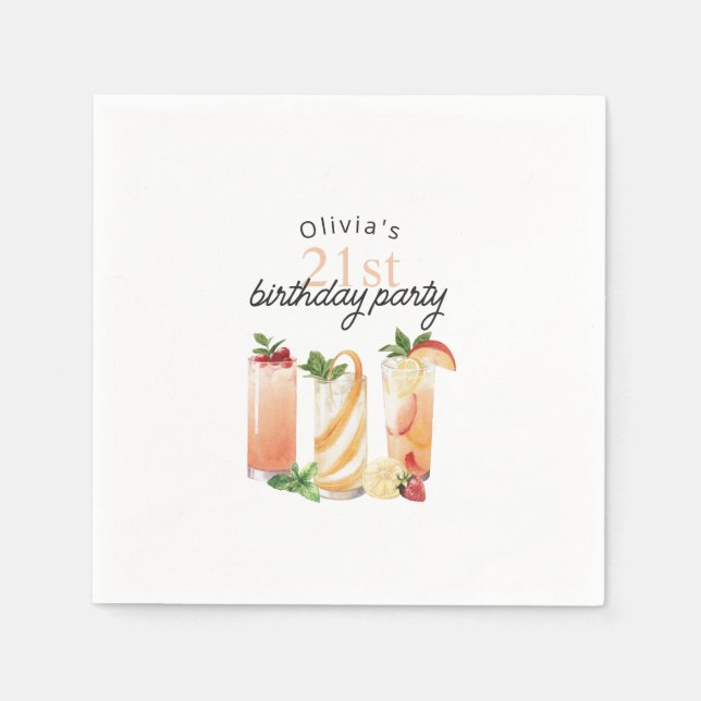 Moderne Summer Cocktails 21. Geburtstag Party Serviette (Vorderseite)