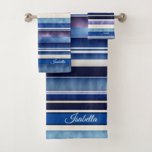 Moderne Summer Navy Blue Boat Stripes Collection Badhandtuch Set