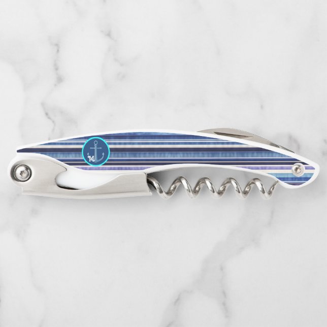 Moderne Summer Navy Blue Boat Stripes Collection Kellnermesser (Vorderseite)
