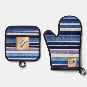 Moderne Summer Navy Blue Boat Stripes Collection Ofenhandschuh & Topflappen-Set