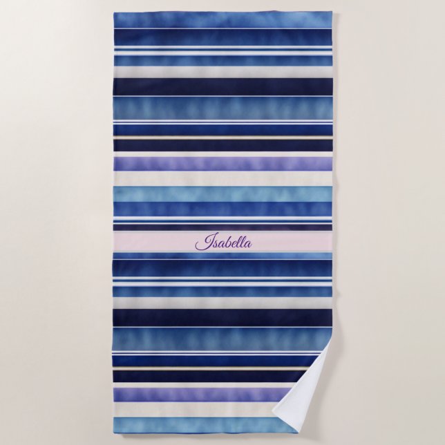 Moderne Summer Navy Blue Boat Stripes Collection Strandtuch (Vorderseite)