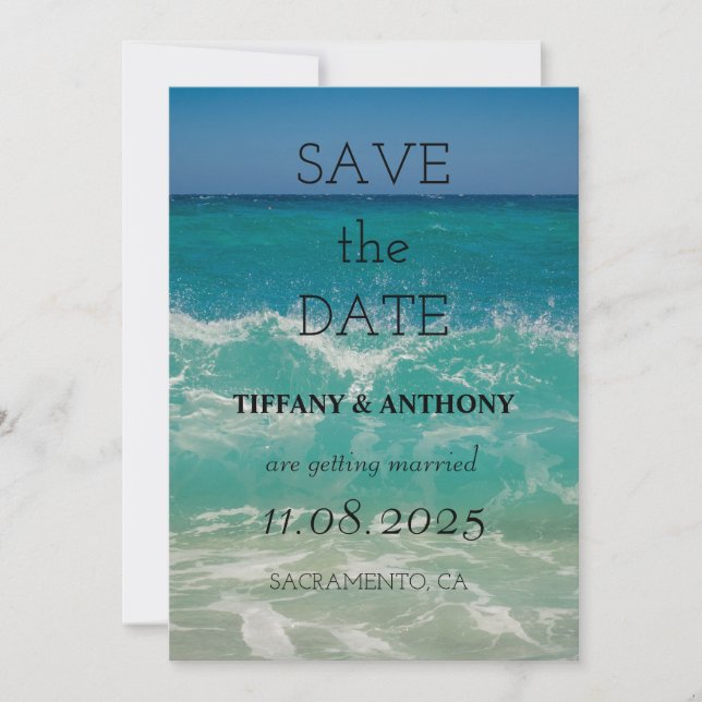 Moderne Summer Ocean Beach Hochzeit Save The Date (Vorderseite)