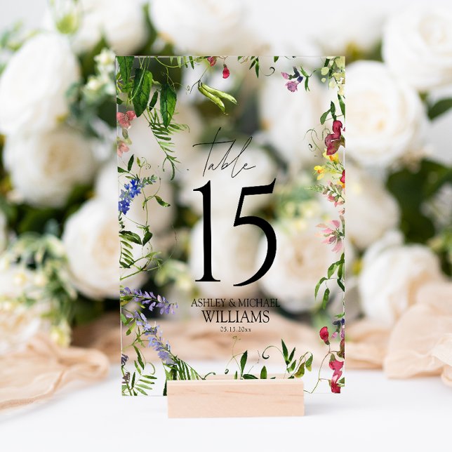 Moderne Summer Wildblume Watercolor Empfang Acrylschild (Wedding Table Number!)
