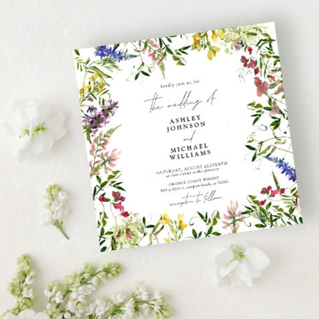 Moderne Summer Wildblume Watercolor Wedding Square Einladung (Von Creator hochgeladen)