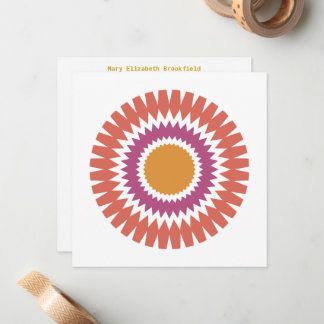 Moderne Sunburt Flat Note Card in Rot und Gold Mitteilungskarte