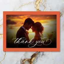 Moderne Sunset Orange Script Minimal Foto Hochzeit