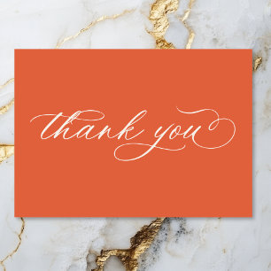 Moderne Sunset Orange Script Minimal Wedding Dankeskarte