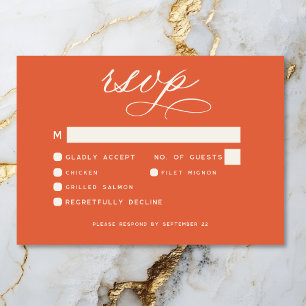 Moderne Sunset Orange Script Minimal Wedding RSVP Karte