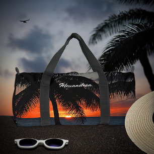Moderne Sunset Summer Beach Palmen nach Maß Duffle Bag