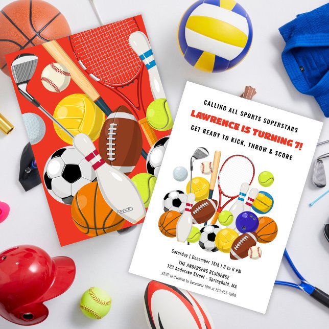 Moderne SuperStar Kinderspielgeräte-Geburtstagspar Einladung (Modern SuperStar Kids Boys Sports Birthday Party Invitation)