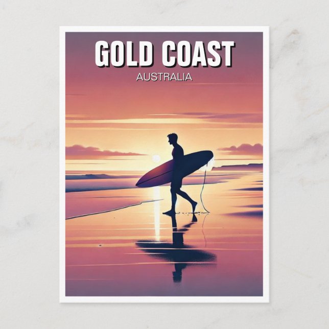 Moderne Surfer Sunset Gold Coast Australien Postkarte (Vorderseite)
