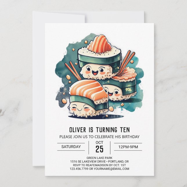 Moderne Sushi Delights Geburtstag Einladung (Vorderseite)