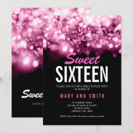 Moderne süße 16 Party rosa funkelnde Lichter Einladung